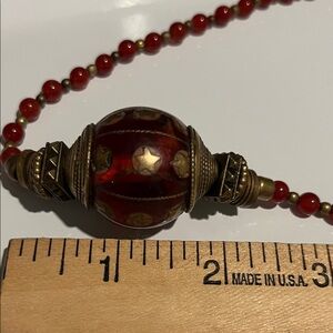 Carnelian and Brass Necklace with Antique Glass Bead